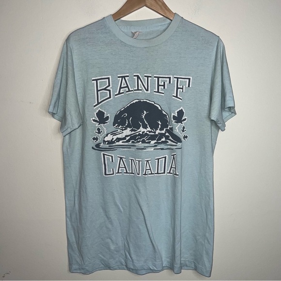 Quality Goods Banff Canada National Park Single Stitch Pale Blue T-shirt Large - Picture 2 of 13